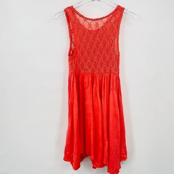 Free People Size XS Fiesta Coral Pink Crochet Lace Boho Sleeveless Mini Dress - Picture 8 of 10